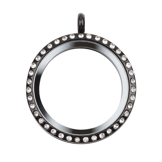 Large Black Locket With Crystals