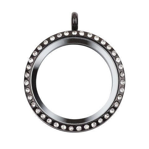 Large Black Locket With Crystals