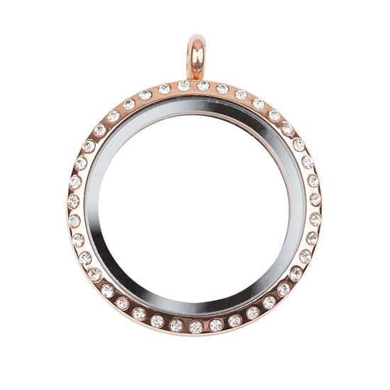 Large Rose Gold Locket With Crystals