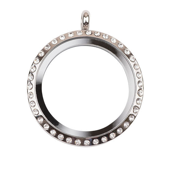 Large Silver Locket With Crystals