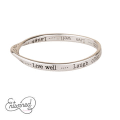 ENTWINED LIVE WELL, LAUGH OFTEN, LOVE MUCH SILVER MESSAGE BANGLE