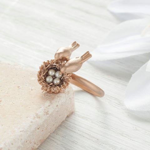 Secret Garden Two Birds Ring With Pearls