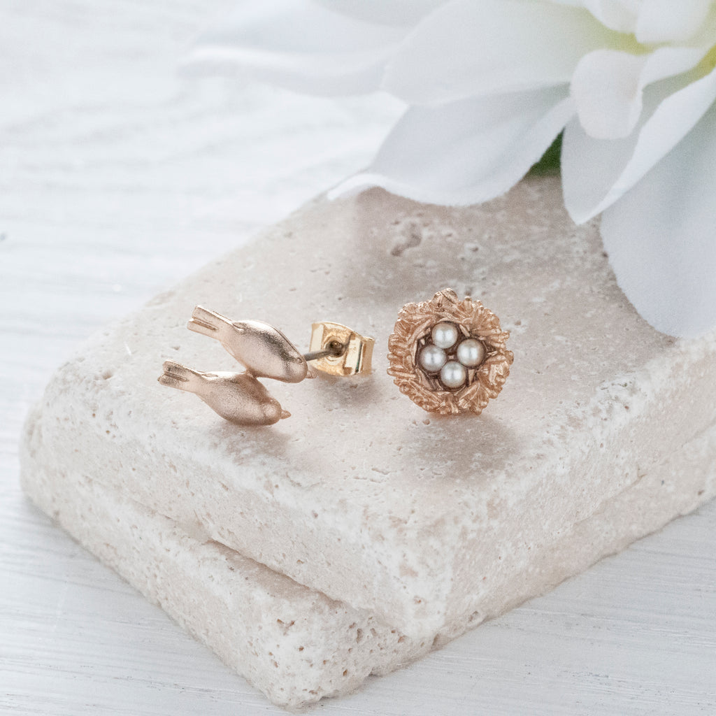 Secret Garden Golden Birds & Nest Earrings