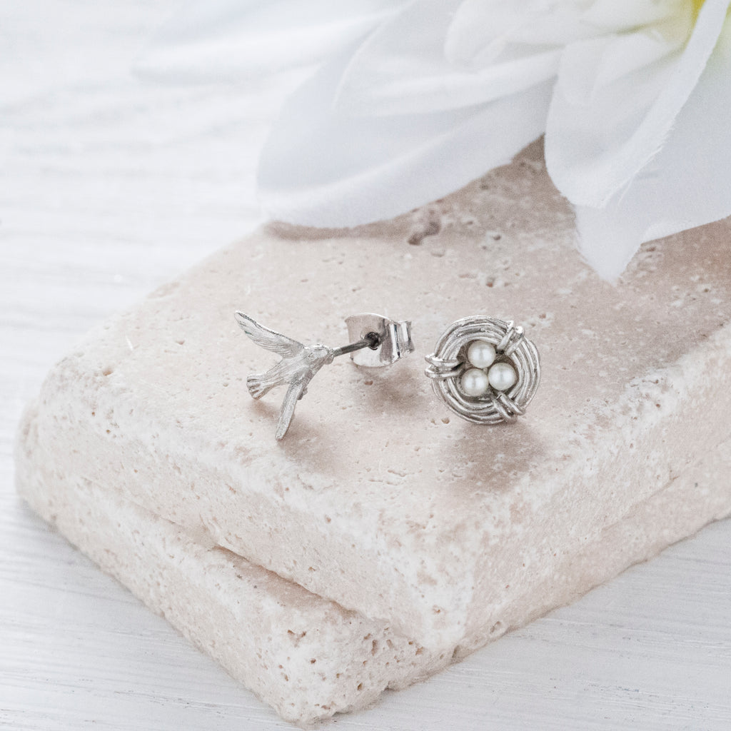 Secret Garden Silver Bird & Nest Earrings