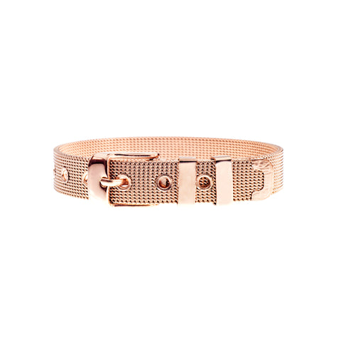 Buckle Up Rose Gold Mesh Charm Bracelet