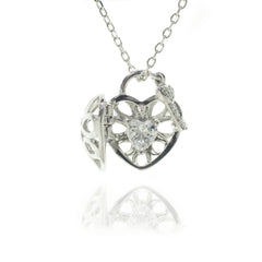 Sterling Silver with Swarovski Crystals Heart & Key Necklace