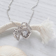 Sterling Silver with Swarovski Crystals Heart & Key Necklace