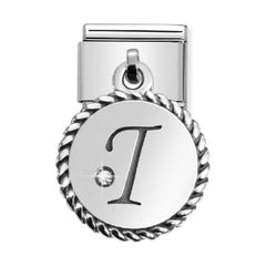 Classic Silver & CZ Letter I Drop Charm