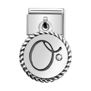 Silver & CZ Letter O Drop Charm
