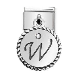 Classic Silver & CZ Letter W Drop Charm