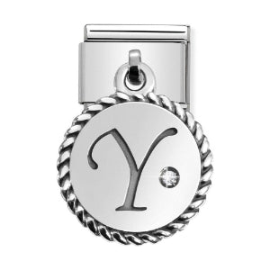 Classic Silver & CZ Letter Y Drop Charm