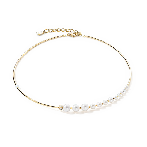 Necklace Asymmetry Freshwater Pearls & stainless steel white-gold 1102/10-1416