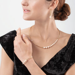 Necklace Asymmetry Freshwater Pearls & stainless steel white-gold 1102/10-1416