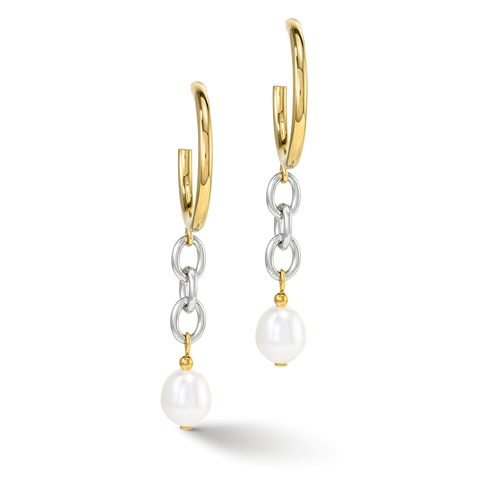 Earrings Y & oval Freshwater Pearls with O-ring bicolor 1104/21-1426