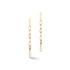 Modern chain earrings with freshwater pearl charms gold 1112/21-1416