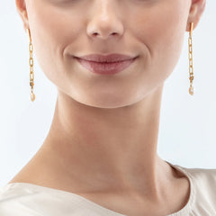 Modern chain earrings with freshwater pearl charms gold 1112/21-1416