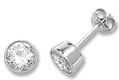 Sterling Silver Brilliant Cut  Rub/Over Lab Diamond Stud Earrings .60ct