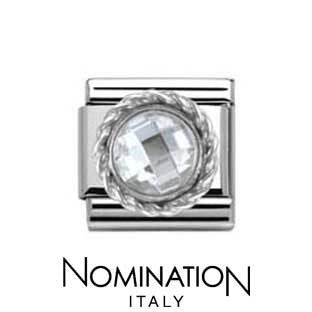 Nomination SilverShine White Round Faceted Stone Charm