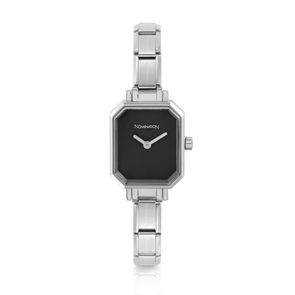 Paris Silver Black Rectangular Watch