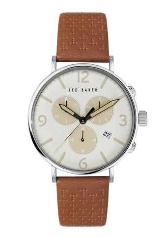 Ted Baker Relógio feminino com pulseira de couro vegano marrom claro  (modelo: BKPFLS3049I), Marrom