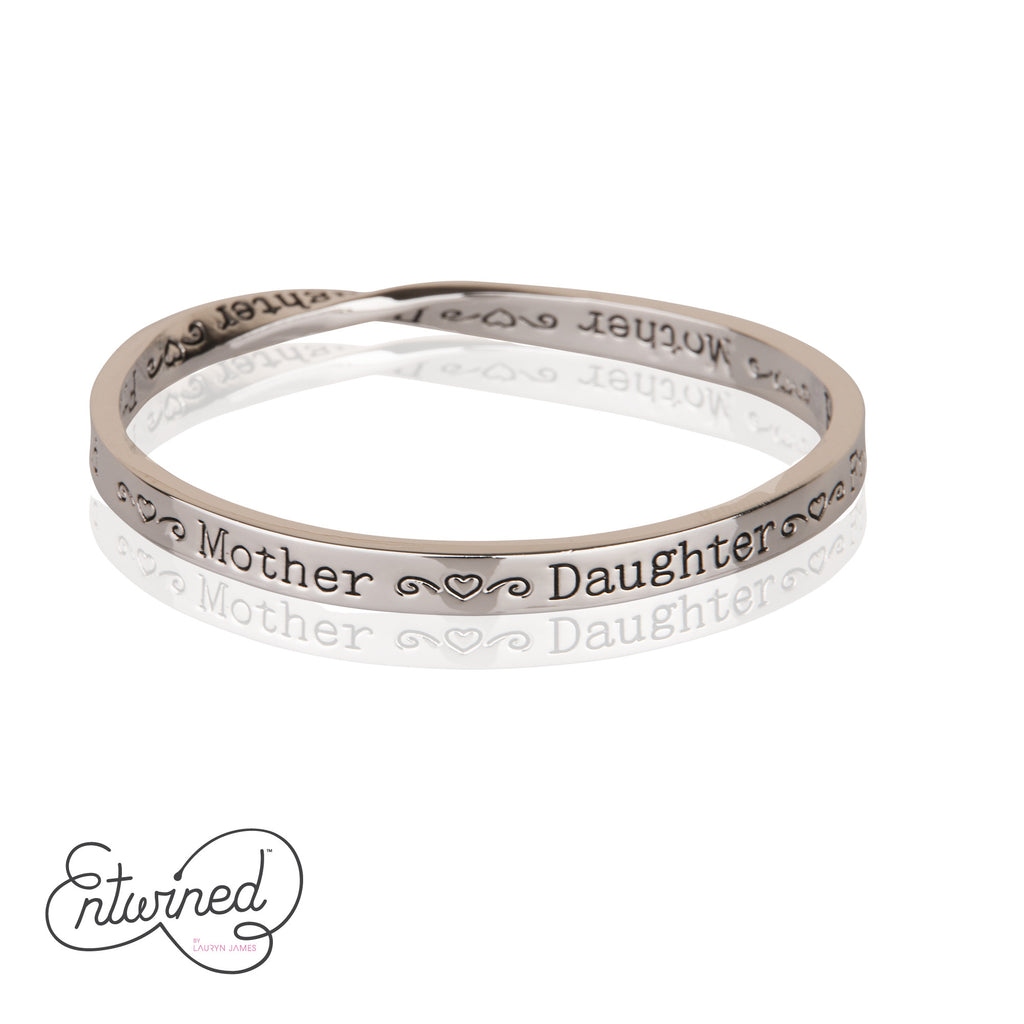 ENTWINED MOTHER DAUGHTER FRIEND SILVER MESSAGE BANGLE