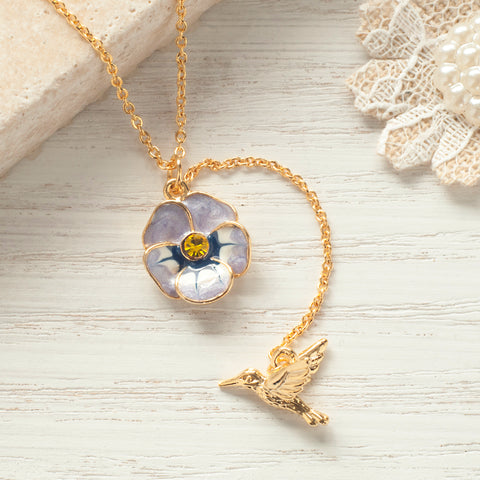 Secret Garden Humming Bird & Flower Necklace