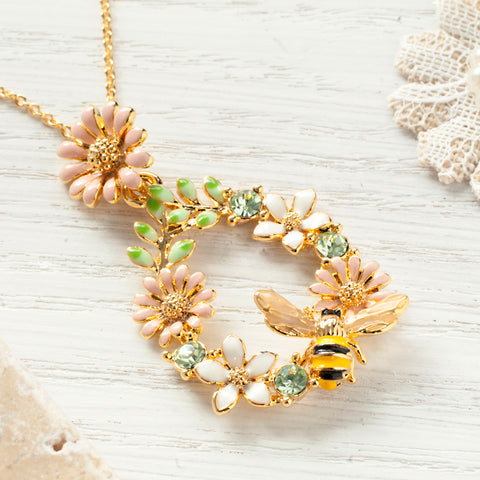 Secret Garden Bumble Bee & Floral Necklace