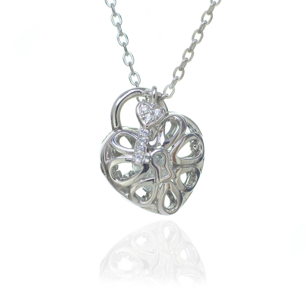 Sterling Silver with Swarovski Crystals Heart & Key Necklace