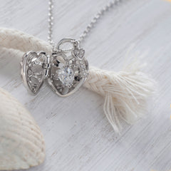 Sterling Silver with Swarovski Crystals Heart & Key Necklace
