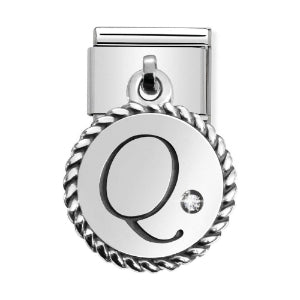 Silver & CZ Letter Q Drop Charm